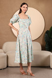 Halofera Puff Sleeve Printed Cotton Midi Dress