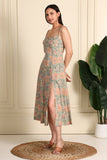 Nina Block Printed Cotton Bustiar Midi Dress