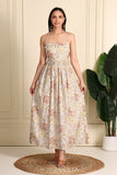 Rebecca Flower Printed Cotton Bustier Midi Dress