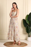 Rebecca Flower Printed Cotton Bustier Midi Dress