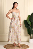 Rebecca Flower Printed Cotton Bustier Midi Dress