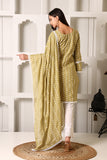 Zara mustard Green Embroidered Cotton Kurti Set Of 3
