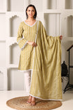 Zara mustard Green Embroidered Cotton Kurti Set Of 3