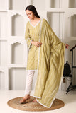 Zara mustard Green Embroidered Cotton Kurti Set Of 3