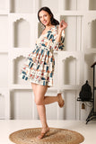 Mia Printed Linen Cotton Short Dress