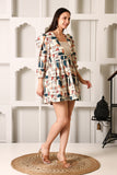 Mia Printed Linen Cotton Short Dress