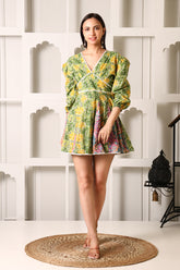 Ena Block Printed Cotton Short Dress