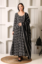 Jeenat Black Embroidered Cotton Anarkali Dress