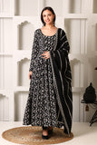 Jeenat Black Embroidered Cotton Anarkali Dress