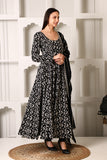 Jeenat Black Embroidered Cotton Anarkali Dress