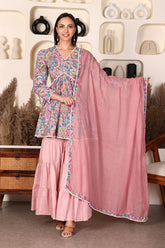 Zarina Block Printed Cotton Sharara Set Of 3