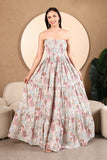 Rosalba Strapless Block Printed Cotton Maxi Dress